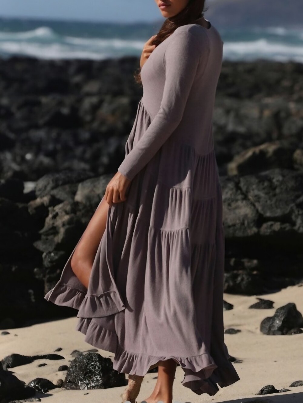 Free People Shania Tiered Ribbed Cardigan Dress Sz M - Picture 3 of 5